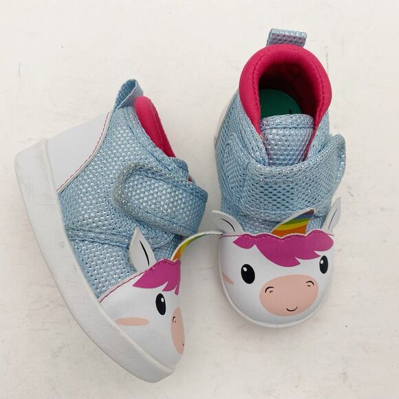 IKIKI White/Sparkly Blue Unicorn Squeaky Toddler Shoes - Toddler Size 3 - Picture 1 of 6